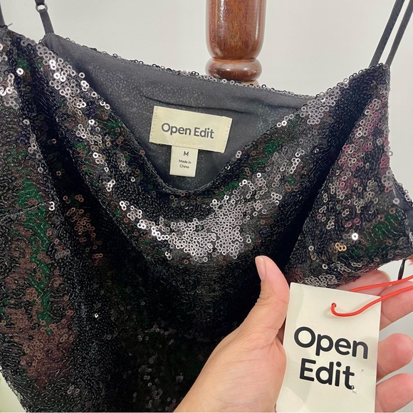 Nordstrom Open Edit Sequin Mini Slipdress in Black Size M - Picture 4 of 5